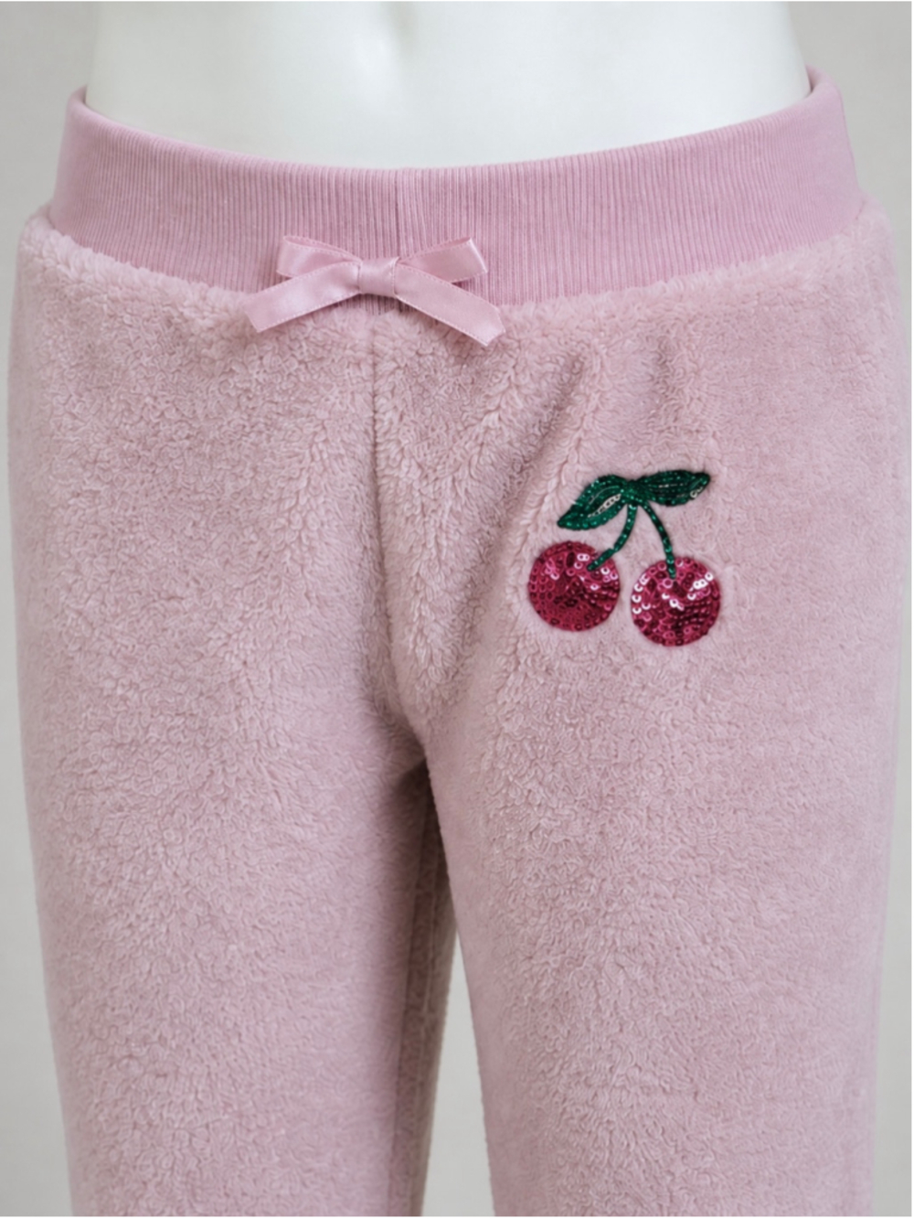 Derek Heart Girls Pink Cherry Sequin Sherpa Fleece Sweatshirt & Jogger Set - Picture 7 of 12